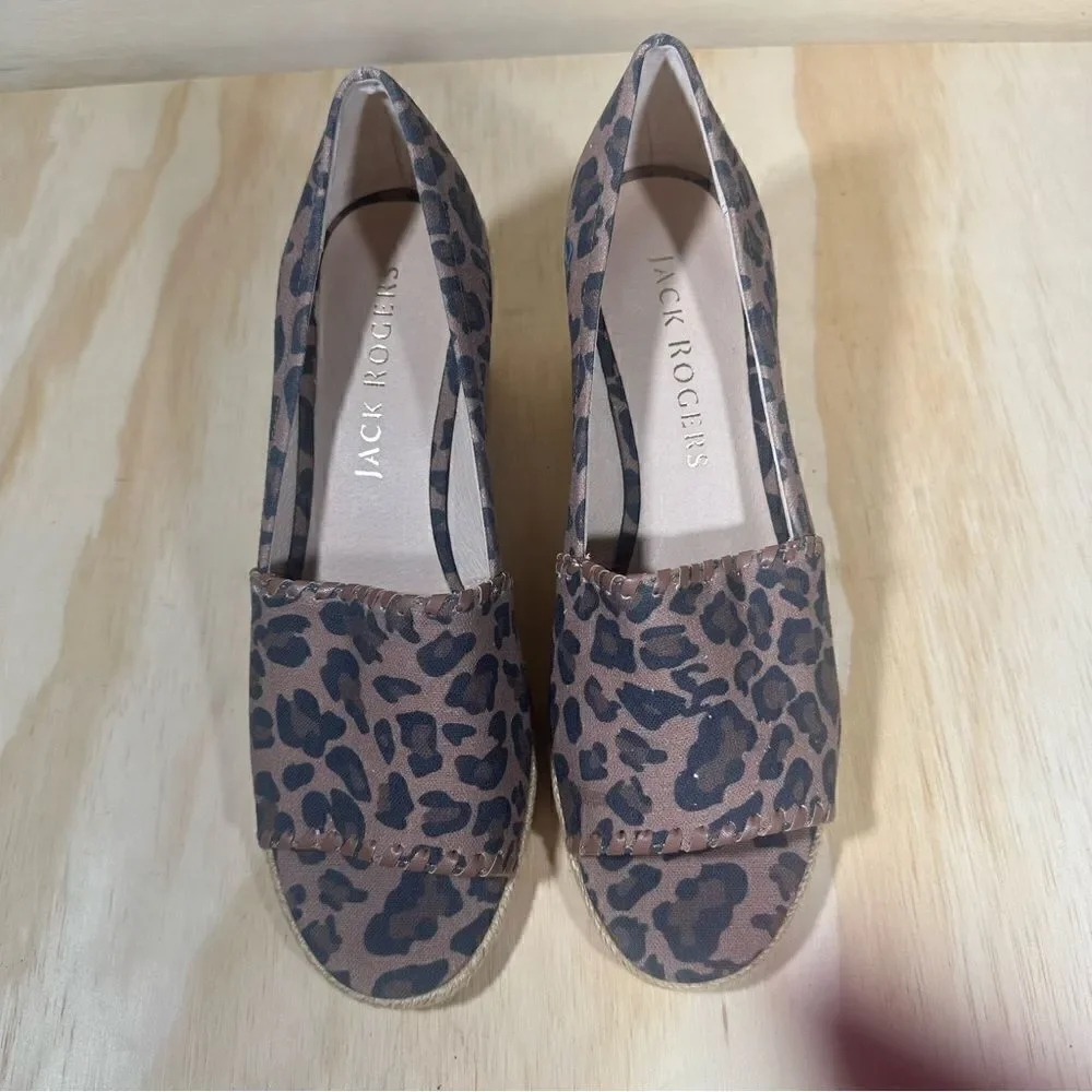 Jack Rogers Palmer Wedge Leopard Espadrille Sandals Women’s Size 8.5